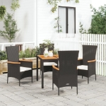 Set da Pranzo da Giardino 5 pz Nero con Cuscini in Polyrattan