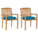 Sedie da Giardino 2 pz con Cuscini Azzurro in Teak Massello