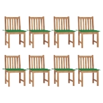 Sedie da Giardino con Cuscini 8 pz in Legno Massello di Teak