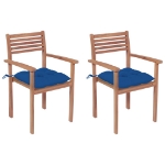 Sedie da Giardino 2 pz con Cuscini Blu in Massello di Teak