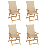 Sedie da Giardino 4 pz con Cuscini Beige Massello di Teak