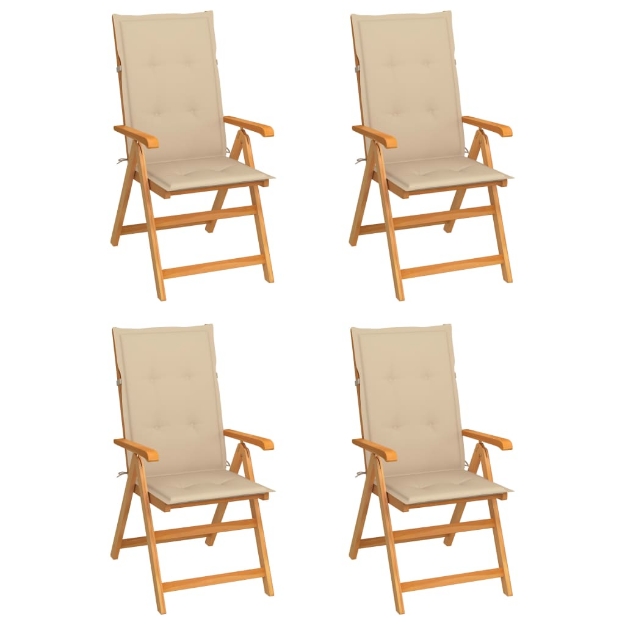 Sedie da Giardino 4 pz con Cuscini Beige Massello di Teak