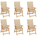 Sedie da Giardino 6 pz con Cuscini Beige Massello di Teak