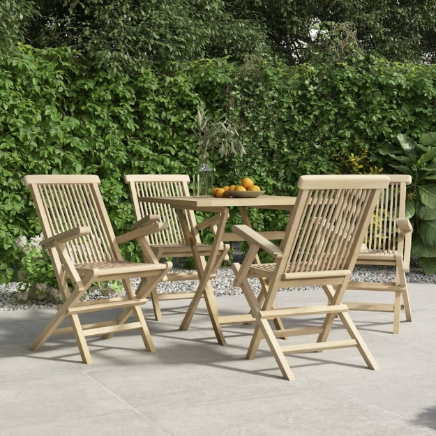 Sedie Giardino Pieghevoli 4pz Grigie 56x61x89 cm Massello Teak