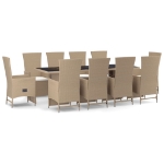 Set da Pranzo da Giardino 11 pz con Cuscini Beige in Polyrattan