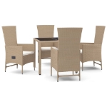 Set da Pranzo da Giardino 5 pz con Cuscini Beige in Polyrattan