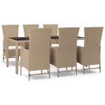 Set da Pranzo da Giardino 7 pz con Cuscini Beige in Polyrattan