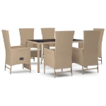 Set da Pranzo da Giardino 7 pz con Cuscini Beige in Polyrattan