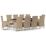 Set da Pranzo da Giardino 11 pz con Cuscini Beige in Polyrattan