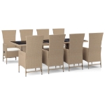 Set da Pranzo da Giardino 9 pz con Cuscini Beige in Polyrattan