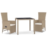 Set da Pranzo da Giardino 3 pz con Cuscini Beige in Polyrattan