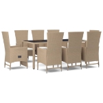 Set da Pranzo da Giardino 9 pz con Cuscini Beige in Polyrattan