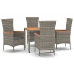 Set da Pranzo da Giardino 5 pz con Cuscini in Polyrattan Grigio