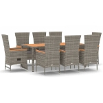 Set da Pranzo da Giardino 9 pz con Cuscini in Polyrattan Grigio