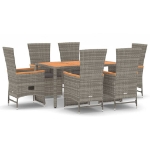 Set da Pranzo da Giardino 7 pz con Cuscini in Polyrattan Grigio