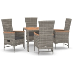 Set da Pranzo da Giardino 5 pz con Cuscini in Polyrattan Grigio