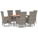 Set da Pranzo da Giardino 7 pz con Cuscini in Polyrattan Grigio