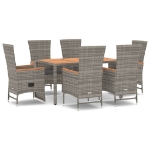 Set da Pranzo da Giardino 7 pz con Cuscini in Polyrattan Grigio