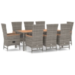 Set da Pranzo da Giardino 9 pz con Cuscini in Polyrattan Grigio