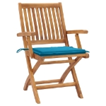 Sedie da Giardino 2 pz con Cuscini Blu in Massello di Teak