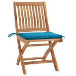 Sedie da Giardino 2 pz con Cuscini Blu in Massello di Teak