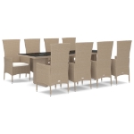 Set da Pranzo da Giardino 9 pz con Cuscini Beige in Polyrattan