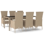 Set da Pranzo da Giardino 7 pz con Cuscini Beige in Polyrattan