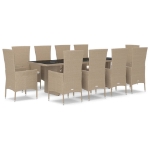 Set da Pranzo da Giardino 11 pz con Cuscini Beige in Polyrattan