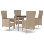 Set da Pranzo da Giardino 5 pz con Cuscini Beige in Polyrattan