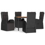 Set da Pranzo da Giardino 5 pz Nero con Cuscini in Polyrattan