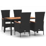 Set da Pranzo da Giardino 5 pz Nero con Cuscini in Polyrattan