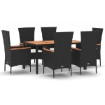 Set da Pranzo da Giardino 7 pz Nero con Cuscini in Polyrattan