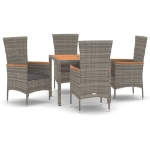 Set da Pranzo da Giardino 5 pz con Cuscini in Polyrattan Grigio