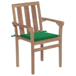 Sedie da Giardino 2 pz con Cuscini Verdi Massello di Teak