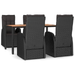 Set da Pranzo da Giardino 5 pz Nero con Cuscini in Polyrattan