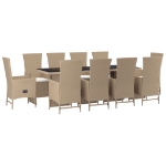 Set da Pranzo da Giardino 11 pz con Cuscini Beige in Polyrattan