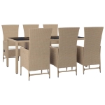 Set da Pranzo da Giardino 7 pz con Cuscini Beige in Polyrattan