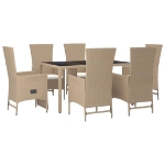 Set da Pranzo da Giardino 7 pz con Cuscini Beige in Polyrattan