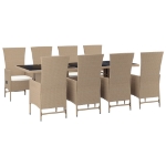 Set da Pranzo da Giardino 9 pz con Cuscini Beige in Polyrattan