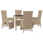 Set da Pranzo da Giardino 5 pz con Cuscini Beige in Polyrattan