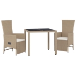 Set da Pranzo da Giardino 3 pz con Cuscini Beige in Polyrattan