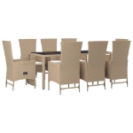 Set da Pranzo da Giardino 9 pz con Cuscini Beige in Polyrattan