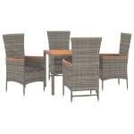 Set da Pranzo da Giardino 5 pz con Cuscini in Polyrattan Grigio