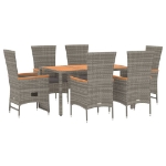 Set da Pranzo da Giardino 7 pz con Cuscini in Polyrattan Grigio