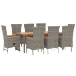 Set da Pranzo da Giardino 9 pz con Cuscini in Polyrattan Grigio