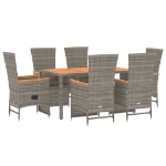 Set da Pranzo da Giardino 7 pz con Cuscini in Polyrattan Grigio