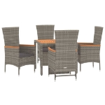 Set da Pranzo da Giardino 5 pz con Cuscini in Polyrattan Grigio