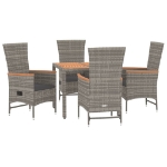 Set da Pranzo da Giardino 5 pz con Cuscini in Polyrattan Grigio