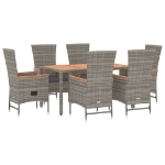 Set da Pranzo da Giardino 7 pz con Cuscini in Polyrattan Grigio