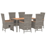 Set da Pranzo da Giardino 7 pz con Cuscini in Polyrattan Grigio